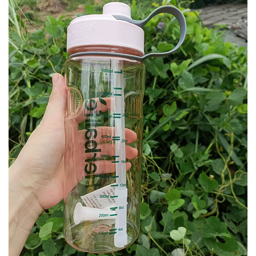 Plastic Sports Water Bottle with Straw, Healthy Life Nutrition Bottle, Wholesale Pirce, 1000Ml, Clearance Sale