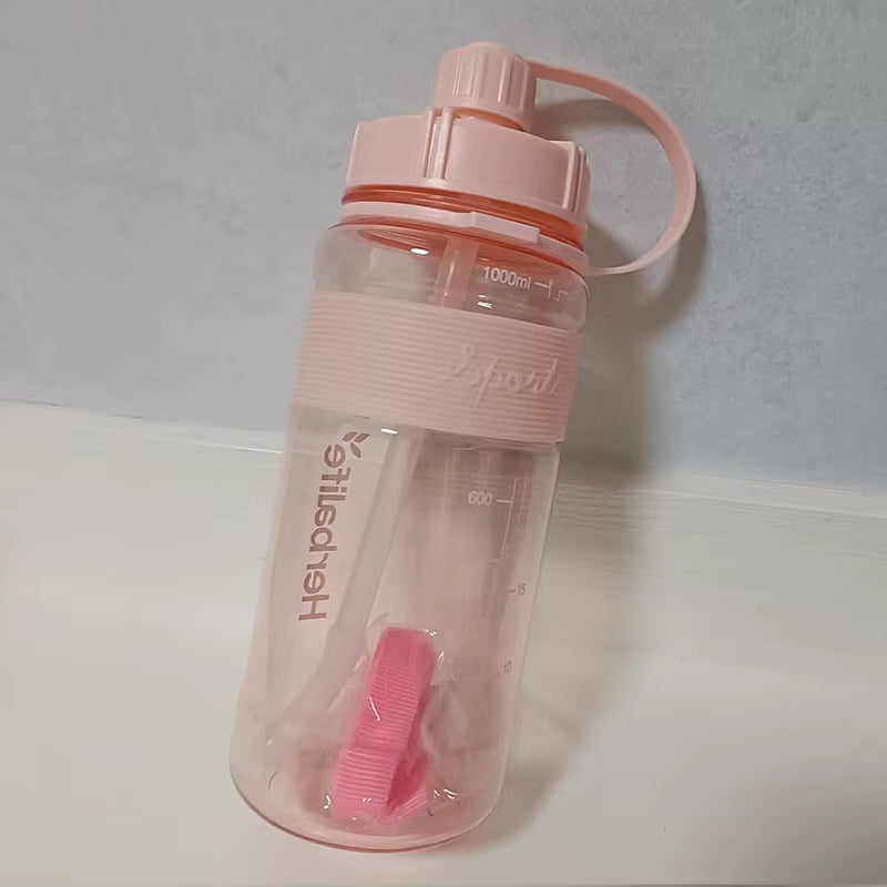 Plastic Sports Water Bottle with Straw, Healthy Life Nutrition Bottle, Wholesale Pirce, 1000Ml, Clearance Sale
