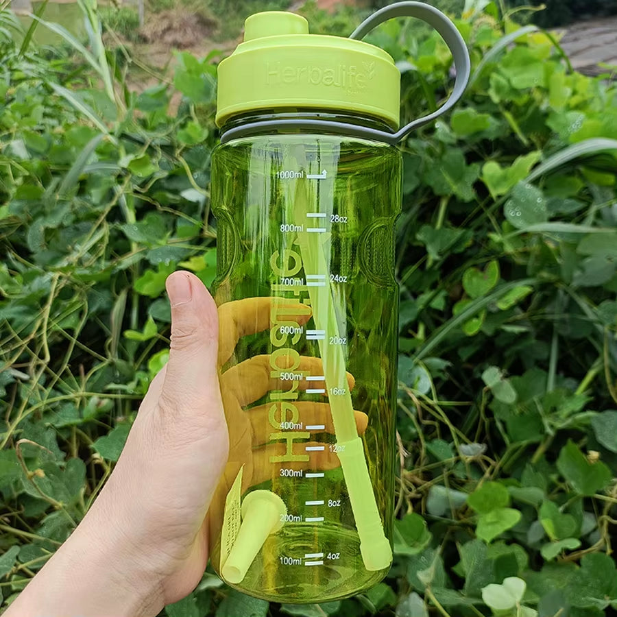 Plastic Sports Water Bottle with Straw, Healthy Life Nutrition Bottle, Wholesale Pirce, 1000Ml, Clearance Sale