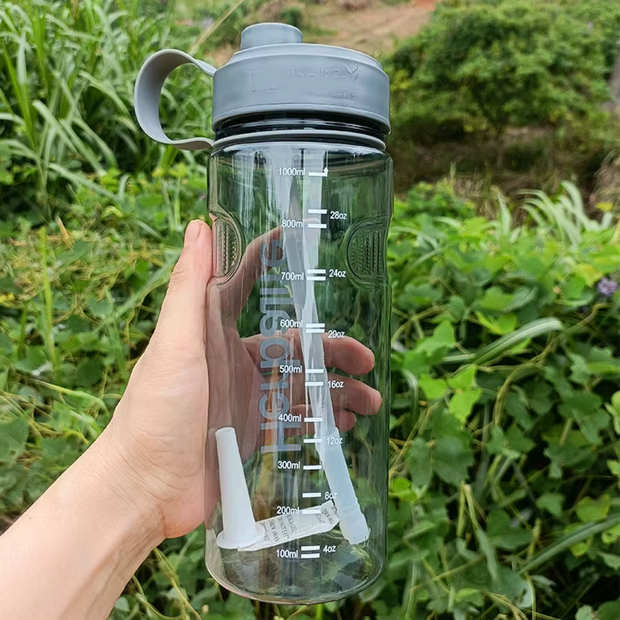 Plastic Sports Water Bottle with Straw, Healthy Life Nutrition Bottle, Wholesale Pirce, 1000Ml, Clearance Sale