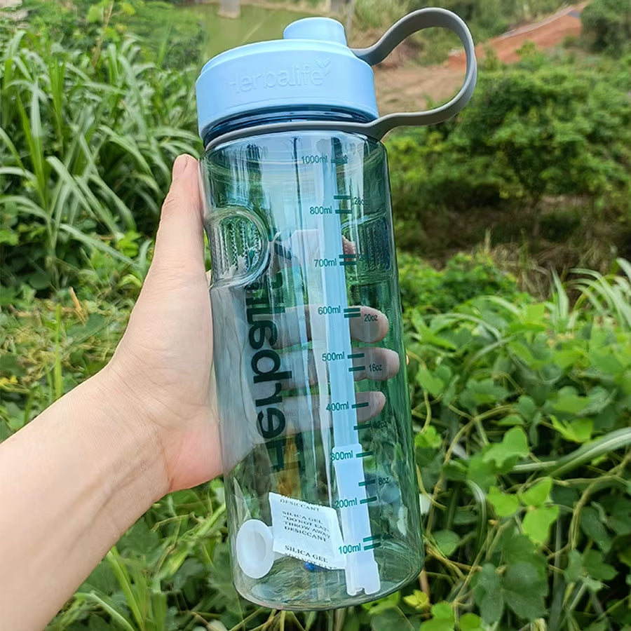 Plastic Sports Water Bottle with Straw, Healthy Life Nutrition Bottle, Wholesale Pirce, 1000Ml, Clearance Sale