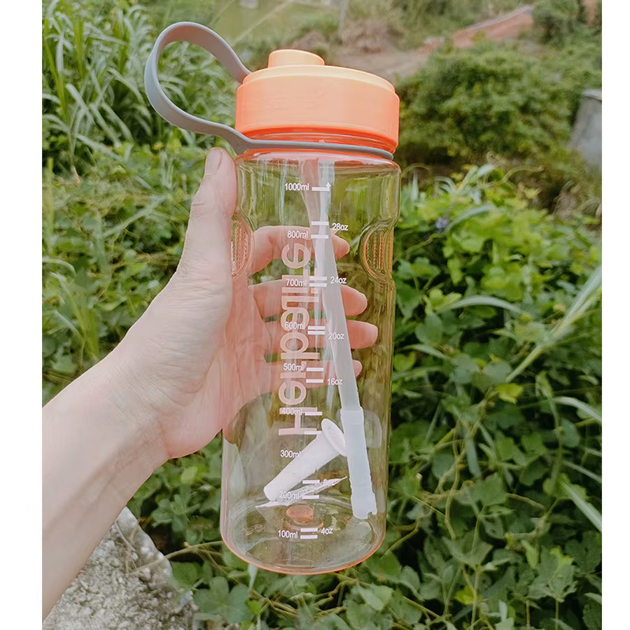 Plastic Sports Water Bottle with Straw, Healthy Life Nutrition Bottle, Wholesale Pirce, 1000Ml, Clearance Sale
