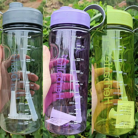 Plastic Sports Water Bottle with Straw, Healthy Life Nutrition Bottle, Wholesale Pirce, 1000Ml, Clearance Sale